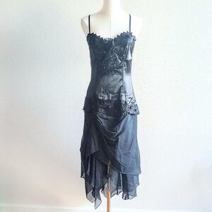 Y2K Black Beaded Floral Fairygoth Prom Dress